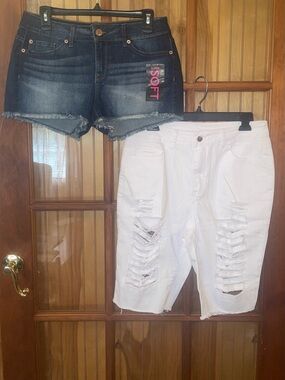 2 for $13 Women's Dark Blue Denim Cutoff Shorts - Casual Frayed Hem